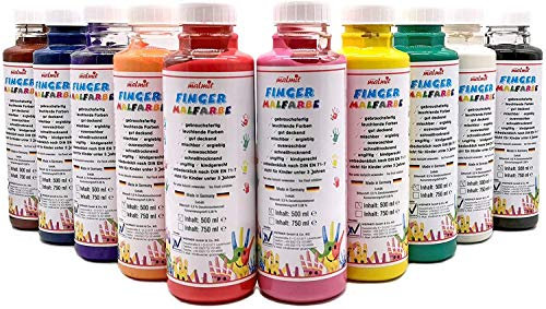 creative malmit Fingerfarben 10er Set Fingermalfarben Malfarben Schulfarben (500 ml)