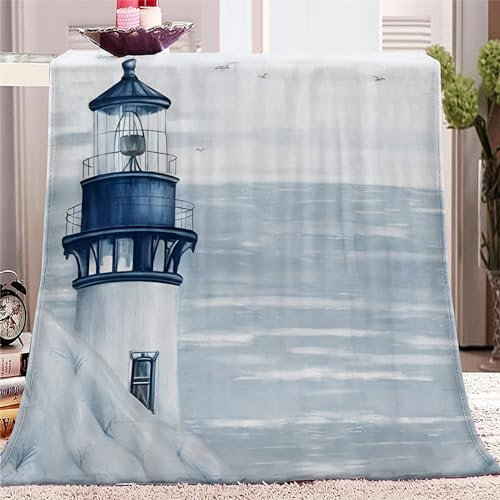 PLEETS Kuscheldecke Flauschige Decke 150 x 200cm Leuchtturm und Ozean Super Weich Fleecedecke auch als Wohndecke, Tagesdecke, Sofadecke & Wohnzimmer geeignet, Überwurf Decke Sofa & Couch