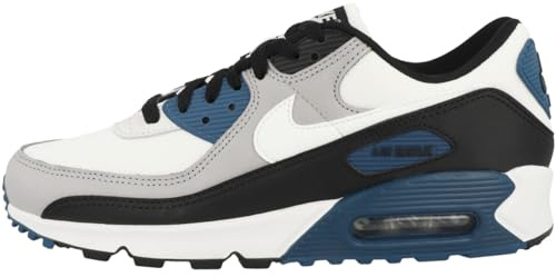 NIKE Air Max 90 Herren Sneaker Farbe: Hellgrau/Weiß/Schwarz/Blau; Größe: EUR 43 | US 9.5 | UK 8.5