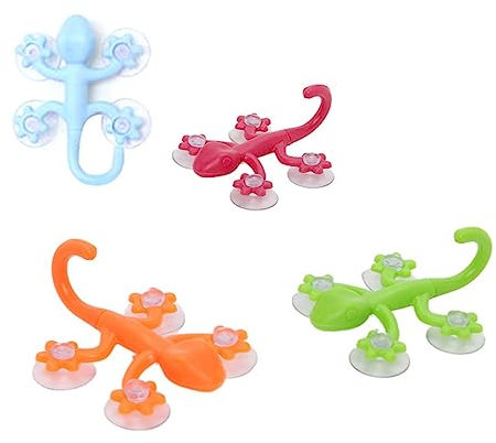 PEKMAR Ganci a ventosa, a forma di geco, con 4 ventose, potente gancio a quattro ventose, decorazione da parete per bagno, cucina, corridoio, soggiorno, colore casuale