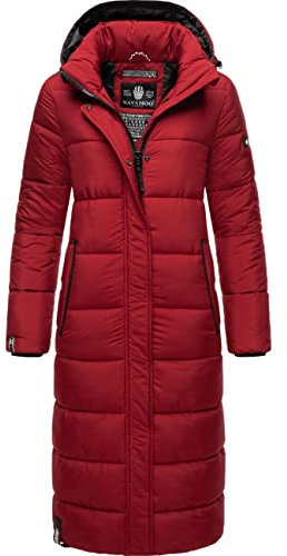 Navahoo Damen Wintermantel Warmer Steppmantel lang mit Abnehmbarer Kapuze Isalie Dark Red Gr. M