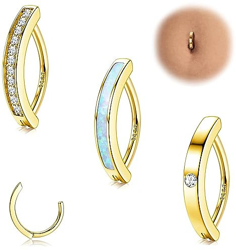 FIOROYAL 3 Stück 14G Bauchnabelpiercing Gold/Silber für Frauen, Bauchnabelpiercing Silber 925, Hypoallergene Clicker Bauchnabelpiercing Ring Reverse Curved Piercing Bauchnabel