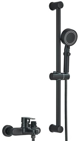 fyheast Badewannenarmatur mit Handbrause Schwarz Mischbatterie Badewanne Wannenarmatur mit 690mm Duschstange Duschbrause mit 1.5m Duscharmatur Komplettset