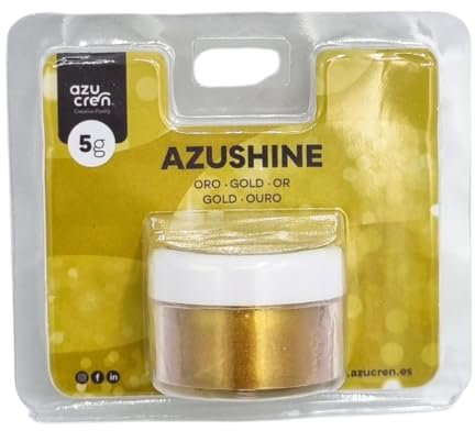 Azucren, Paillette Alimentaire, Paillette Alimentaire cocktail, Poudre Pailletée Comestible, Idéale pour la Décoration de Gâteaux, de Fondants, de Crème au Beurre, 5 Grammes. AZUSHINE (Doré)