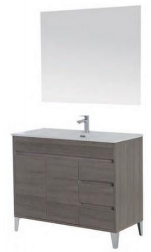 Bagno Italia Mueble baño 100 cm con patas espejo lavabo puerta cajones en tres colores