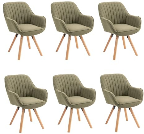 MEUBLE COSY Esszimmerstühle Drehbar 6er Set Küchenstuhl Polsterstuhl Drehstuhl mit Armlehne Sessel Schminkstuhl aus Stoff Massivholzbeine für Esszimmer Wohnzimmer Arbeitszimmer, Grün