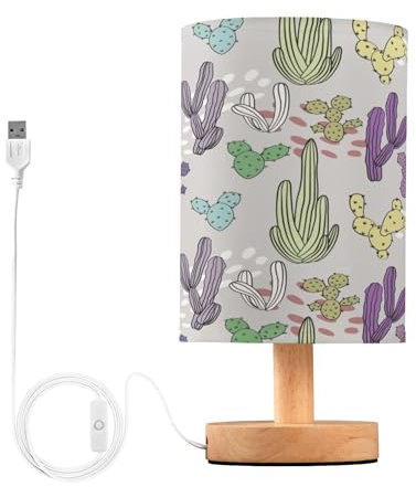 Sevdomey Lampada da comodino colorata a forma di cactus con porta USB, nessuna lampadina necessaria, luce LED calda per camera da letto, soggiorno, ufficio, lampada da comodino per lettura, studio,