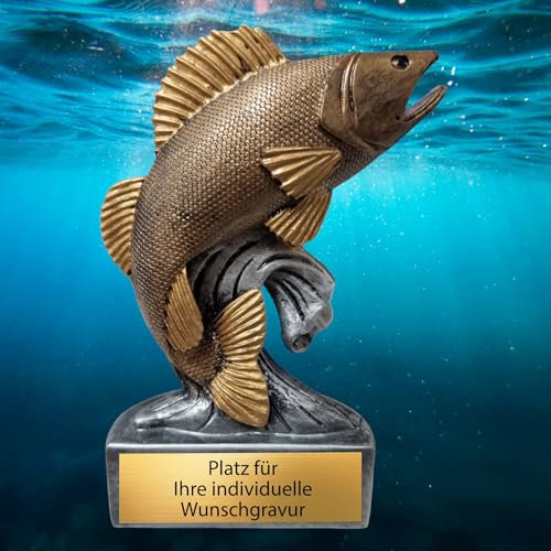eberin · XS Fisch Pokal – Perfekte Auszeichnung für leidenschaftliche Angler, Angelwettbewerbe, Vereinsfest, Angelurlaub · Motiv: Zander · personalisierbar (MIT Gravur)