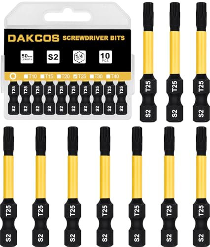 DAKCOS T25 Bit largo, Torx Bit T25, surtido de puntas de S2, punta de atornillado 1/4 vástago hexagonal (longitud 50 mm, 10 piezas)