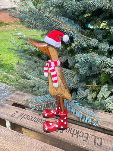 Generisch Holzente Weihnachten Weihnachtsmann - Laufente Weihnachtsmütze & Schal 25 cm