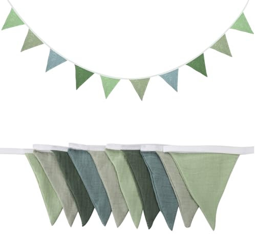 HENGBIRD Wimpelkette Kinderzimmer Stoff Hausbett Deko Girlande Kinderzimmer Musselin Wanddeko Kinderzimmer Junge Mädchen Babyzimmer Grün Deko Geschenk für Hausbett Babybett & Kinderbett Grün