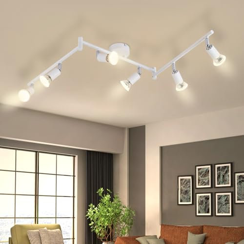 Lichtmaler LED Deckenlampe 6 Flammig Deckenspots - Deckenleuchte GU10 Weiß Deckenstrahler Schwenkbar 330°Industrial Schlafzimmerlampe Wohnzimmer Ohne Leuchtmittel