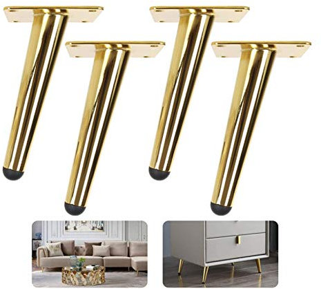 Lot de 4 pieds de table basse en métal doré pour projets de bricolage à la maison, canapé, meuble TV, chaise avec vis de montage inclinées 120 mm