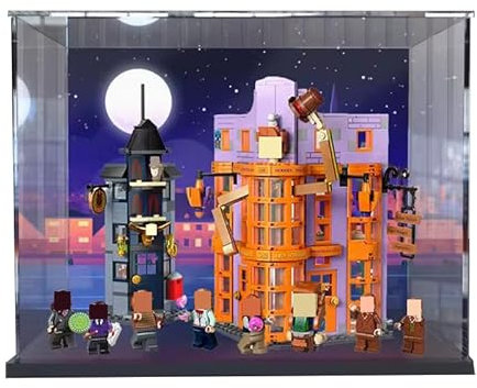 HCAEIOFJ Espositore in acrilico trasparente per Lego HP 76422 applicabile per The Chemin de Traverse: Weasley, Farces pour Designed Display Box Gift (solo vetrina) (fondo nero + sfondo)
