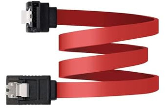 Cable SATA de datos acodado de 0.5 m con anclajes, ideal para conexiones internas de discos duros y unidades de estado sólido.