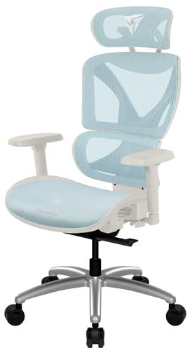 ThunderX3 XTC Mesh Weiß/Blau | Ergonomischer Bürostuhl – Verstellbarer Schreibtischstuhl mit hoher Rückenlehne, synchroner Wippmechanik & automatischer Lendenstütze – Gaming-Stuhl für Erwachsene