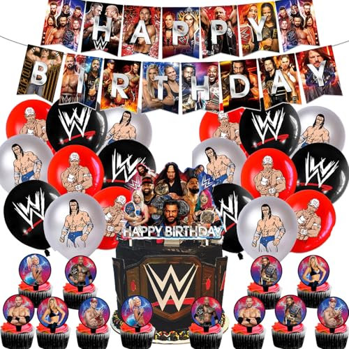 World Wrestling Geburtstagsparty-Dekorationen, Banner, Luftballons, Kuchendekoration, Cupcake-Topper, Kuchendekorationen