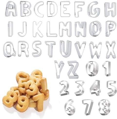 36 Stück Ausstecher Buchstaben Edelstahl, Buchstaben Und Zahlen Ausstecher, Kekse Ausstechform, Edelstahl Ausstechformen, Buchstaben-Ausstechformen aus Metall, zum Ausstechen von Gebäck, Teig usw