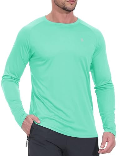 Rdruko Langarmshirt T-Shirts für Herren UV Shirt Funktionsshirt Sonnenschutz Laufshirt Outdoor Rashguard Sportshirt Männer Sommer-Mintgrün XXL