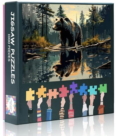 Jigsaw Puzzles 1000 Pieces for Adults Bear Puzzles for Adults Animal Puzzle 1000 Pieces Adult Puzzles 27.5 * 19.7 inch - A Bear is Standing in The Lakeside