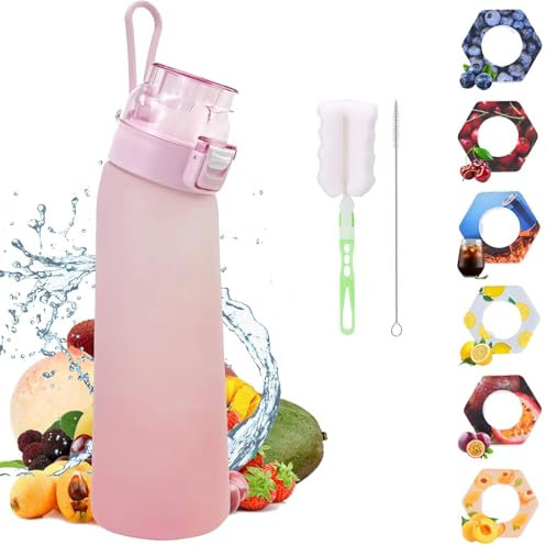 Howoatin Gourde avec Goût 700 ml, Bouteille d'air, Gourde Pods Saveur Bouteille avec Brosse, Gourde Sport Paille avec 6 Air Gourde Pods Saveur, Kit de Démarrage pour Bouteille d'air (pink)
