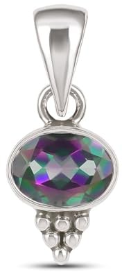 Silberanhänger für Damen, 925er Sterlingsilber, Halskette mit Anhänger, 100 % Naturstein, Boho-Anhänger, handgefertigt, zarter minimalistischer Anhänger, ovale Form, 6 x 8 mm, Anhänger SP06-P