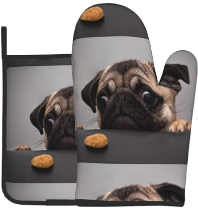 Ensemble de Gants de Cuisine, maniques et maniques résistants à la Chaleur, Motif Carlin Gourmand et drôle