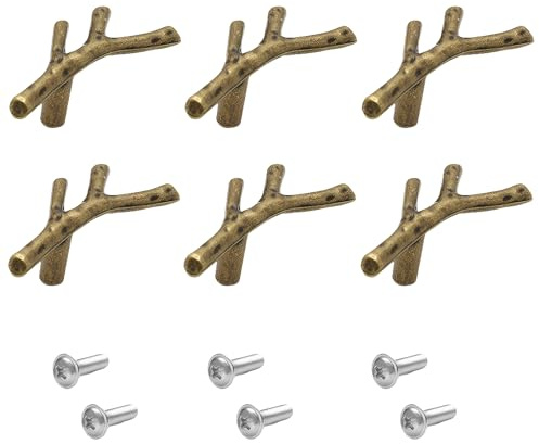 Vleant Schrankgriffe Vintage – 6er Set Einzelloch Zweig-Griffe aus Zinklegierung, Elegantes Design für Küche, Schlafzimmer, Badezimmer