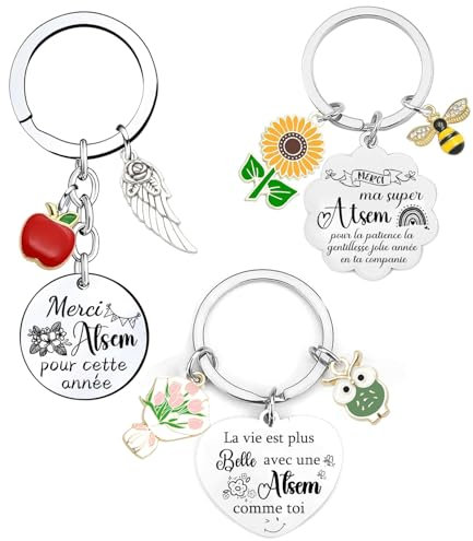 Cadeau Atsem d'École - Porte Clef Merci Atsem Maternelle - Idée Original pour Maitresse de Crèche en Fin d'Année