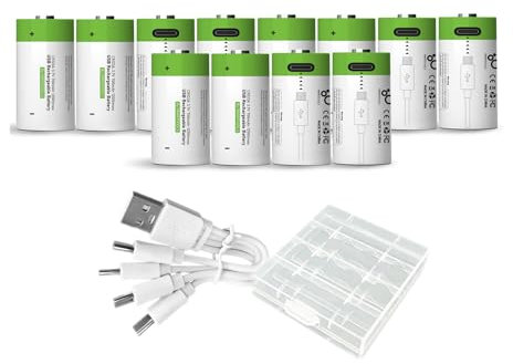 12 Stück CR123A Akku CR17345 16340 Akku, USB Type-C CR123A Lithium Ionen Aufladbare Akkus, 3.7V 2500mWh 700mAh wiederaufladbare batterien Lithium Akkus, with Charging Cable