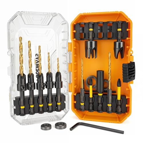 TOOLMAYS 15PCS Countersink Drill Bit Set for Woodworking | HSS Counter Sink Drill Bits With 1/4 Hex Shank, Includes 2 Wood Plug Cutters, Screwdriver Bits & Extension Bit Shaft