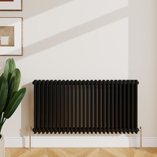 SLINE SANITARY 600x1190mm Cast Iron Style Traditional 2 Column Horizontal Black Central Heating Radiator