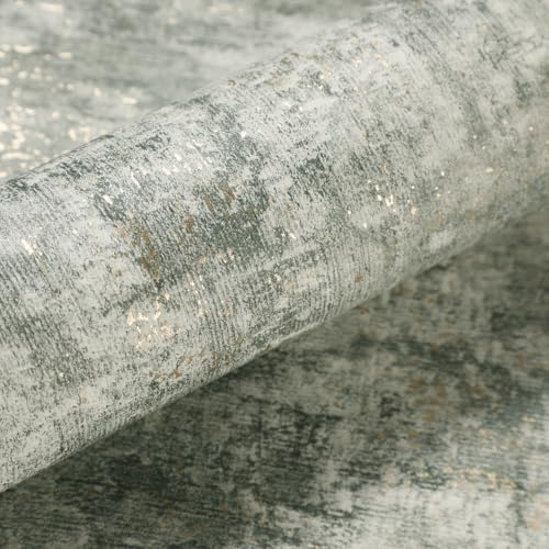 Anttyscar Concrete Effect Wallpaper, Green Metallic Cement Textured Wallpaper, Retro Decorative Luxury Wall Paper Roll for Bedrooms Living Room Hallway Feature Wall