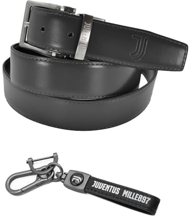 JUVENTUS Premium Geschenkset, schwarzer Ledergürtel und Schlüsselanhänger mit offiziellem Logo, elegante Geschenkbox
