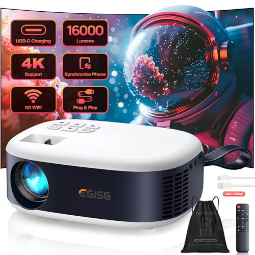 Mini projecteur avec WiFi et Bluetooth, projecteur de film pris en charge 1080p/4K avec 5G WiFi 6, charge rapide USB-C | Projecteur portable pour chambre à coucher, petit projecteur large compatible