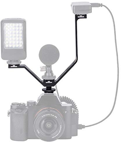 Aluminium Alloy 6.4/16cm V-shape 3 Triple Universal Cold Shoe Mount Camera Flash Bracket Compatible with Nikon Canon Sony Pentax DSLR Camera or Camcorder Accessory, LED Video Light