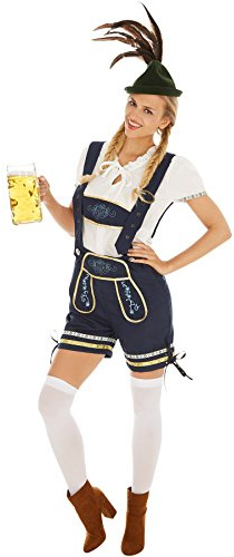 dressforfun Frauenkostüm Trachten Set Zillertal | Kurze, fesche Trachtenhose | Schöne Stickereien | inkl. Kniestrümpfe (XL | Nr. 301083)