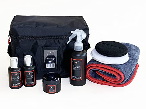 SWISSVAX Discovery Kit Zuffenhausen Autopflege Set für Porsche mit Premium Wachs, Politur, Detailer, Autoshampoo, Poliertuch und Pads