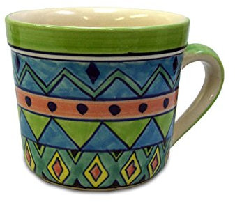 Gall&Zick XL Tasse Kaffeetasse Teetasse Geschirr Keramik Bemalt Bunt Set/2 (Grüner Rand/Henkel)