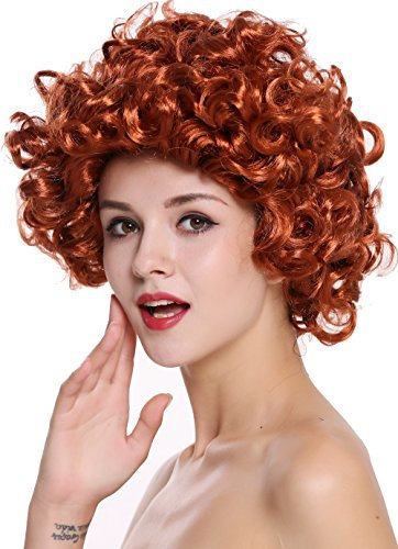 WIG ME UP - 91074-ZA131 Perücke Damen Karneval Fasching Mittellang Stark Gelockt Locken Lockig Rot 80er