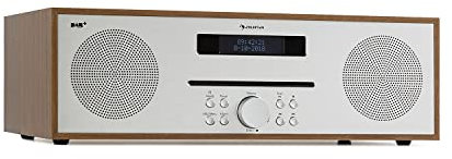 auna Silver Star - Radio portátil, Radio Digital con Reproductor de CD, Radio Dab y FM, Bluetooth, Potencia de 20 W, USB, AUX, Salida de Auriculares, Mando a Distancia, Marrón
