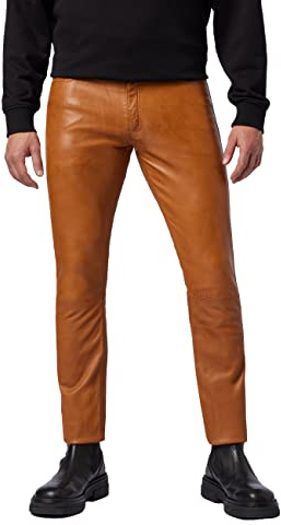 RICANO Slim Fit, Herren Lederhose/Lederjeans (Regular Waist), echtes Lamm Leder (as3, Numeric, Numeric_30, Regular, Regular, Cognac Braun)