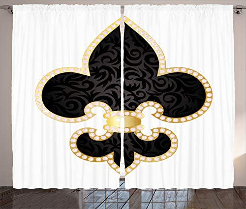 ABAKUHAUS Jahrgang Rustikaler Vorhang, Lilien Thron von Frankreich, Wohnzimmer Universalband Gardinen mit Schlaufen und Haken, 280 x 260 cm, Schwarz Gold Weiß