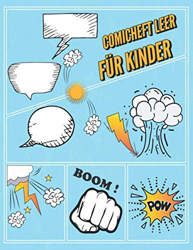 Comicheft Leer: Blanko Comic Heft Zum Selbstgestalten | Ohne Sprechblasen | Leeres Comic Heft für Kinder | Selbst Comics Machen | 100 Seiten | Hellblau
