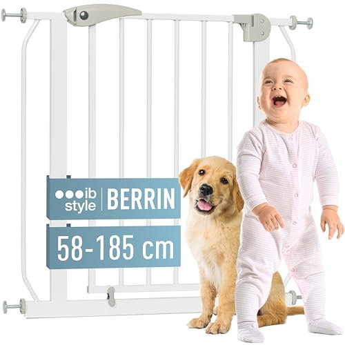IB STYLE Treppenschutzgitter für Babys Berrin 150-160 cm - Türschutzgitter, Hundeabsperrgitter aus Metall, Einfache Montage, Ohne Bohren, Weiß