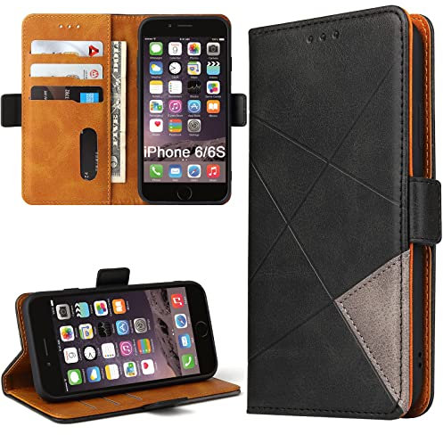 BININIBI Coque Compatible avec iPhone 6, Housse pour iPhone 6s, Pochette Fermeture Magnétique avec Emplacements Cartes, Premium PU Protection Etui Flip Case, Noir