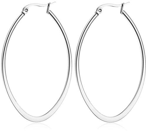 day.berlin Damen Creolen Drop in Silber, große Ohrringe oval aus 316L Edelstahl 5,4cm x 3,8cm / 2mm stark, nickelfrei und wasserfest