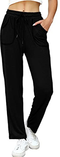 iClosam Pantalon Jogging Femme Coton Bas de Sport Taille Haute Vêtements de Survêtement avec Poches Pantalons Décontractés Couleur Unie pour Yoga Pilate Fitness S-XXL