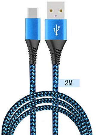 Câble USB de type C 5A/3A,Chargement ultra rapide,En nylon tressé,Boîtier en aluminium,Compatible avec Huawei P30,P20, Xiaomi Note 9 8 S8 Plus, LG V30 V20 G6, Samsung S10 S9 etc. (bleu + 200 cm)