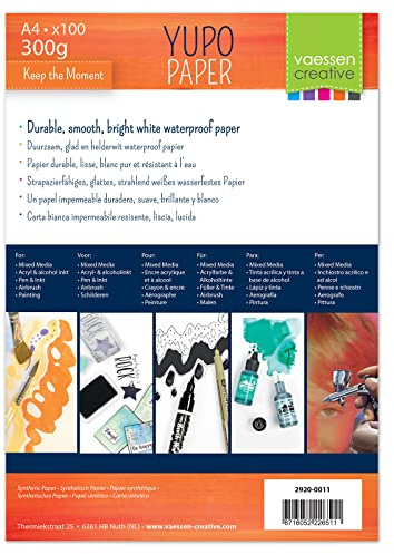 Vaessen Creative 2920-0011 Florence Yupo Papier Synthetisches 300g/m², Weiß, DIN A4, 100 Stück zum Malen, Zeichnen und mehr